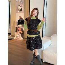批发法式复古波点打底马甲半身裙三件套女秋季显瘦百搭<b class='q'>休闲</b><b class='q'>套装</b>秋穿搭