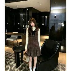 批发韩系穿搭一整套装女秋新款波点无袖背心连衣裙内搭打底衫两件套装