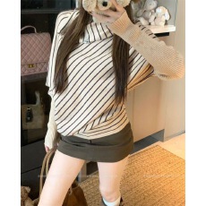 批发条纹撞色针织衫女春季穿搭韩系蝙蝠袖<b class='q'>宽松</b>长袖上衣