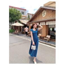 批发2026年新款休闲气质长款连衣裙女装夏季港风针织别致收腰显瘦裙子