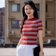 批发韩版新款2026夏装圆领<b class='q'>条纹</b>修身显瘦<b class='q'>针织衫</b>短袖t恤女士上衣