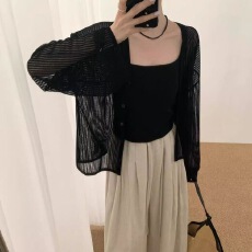 批发爆款简约夏高级镂空百搭慵懒风防晒透气舒适宽松针织开衫小众遮肉