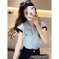 批发已到货 撞色POLO领冰丝<b class='q'>针织衫</b>女新款爆款夏季超好看独特漂亮上衣