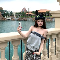 批发已到货甜美小众设计感皮带抹胸时尚褶皱抽绳抹胸背心上衣女