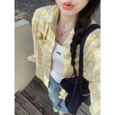 批发已到货夏季高级感新款叠穿<b class='q'>格子衬衫</b>女长袖防晒慵懒舒适百搭上衣女