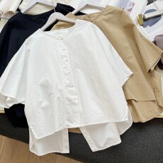 批发已到货 设计不规则<b class='q'>衬衫</b>夏季宽松大码<b class='q'>显瘦</b>设计感开叉五分袖上衣女