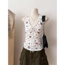批发已到货 夏季<b class='q'>时尚</b>设计纯欲甜辣贝壳印花挂脖吊带背心上衣女