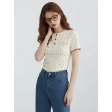 批发已到货 甜美风<b class='q'>白色</b>波点字母正肩短袖T恤夏季修身显瘦圆领上衣