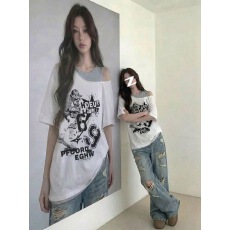 批发已到货 夏季新款韩版宽松印花字母撞色拼接短袖T恤女