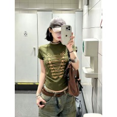 批发美式<b class='q'>街头</b>短袖t恤女夏季修身正肩打底衫辣妹独特甜酷复古上衣ins潮