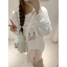 批发大码宽松早秋防晒<b class='q'>甜美</b>温柔风趣味城堡印花长袖T恤女新款舒适减龄