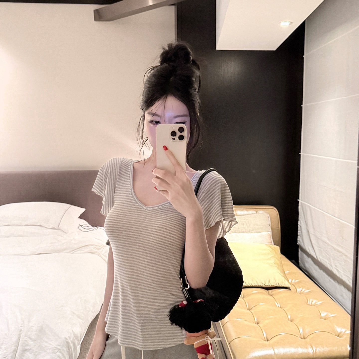 RY7773# 韩系撞色条纹短袖T恤夏季修身辣妹收腰显瘦百搭显上衣体恤新款
