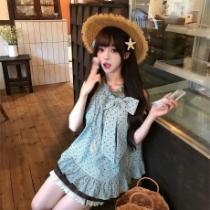 批发<b class='q'>夏季</b>新款韩系小清新百搭减龄格子波点大蝴蝶结上衣背心<b class='q'>衬衫</b>女潮
