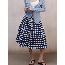 批发原创度假<b class='q'>风</b>低腰水墨印花格纹伞裙