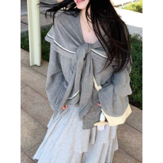 批发2026新款炒好看亚麻棉海军领设计感长袖衬衫<b class='q'>上衣</b>女春秋