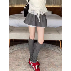 批发灰色蕾丝花边<b class='q'>半身</b>裙女高腰<b class='q'>蓬蓬裙</b>抽绳裤裙短裙