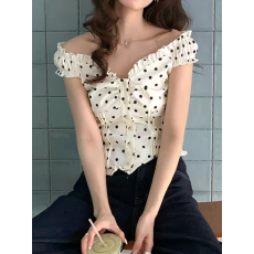 批发夏季新品法式复古波点上衣短袖女款花边显瘦减龄气质<b class='q'>衬衫</b>