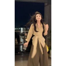 批发韩系轻熟通勤风时尚套装女2025早秋新款高级感绑带衬衣阔腿<b class='q'>休闲</b>裤