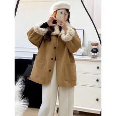 批发韩版气质宽松皮毛一体机车服<b class='q'>外套女</b>装2025冬季新款保暖毛绒<b class='q'>短</b>上衣
