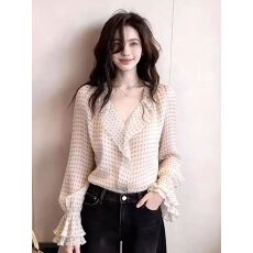 批发法式设计感气质<b class='q'>波点</b>V领长袖<b class='q'>衬衫</b>2026春夏新款高端精致漂亮上衣女