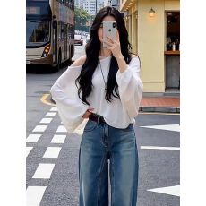 批发法式气质休闲露肩<b class='q'>长袖</b><b class='q'>t</b><b class='q'>恤</b>女装2026春季新款宽松显瘦防晒罩衫上衣