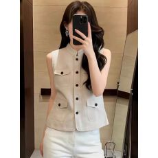 批发韩版无袖马甲女立领坎肩背心通勤穿搭设计感洋气上衣2026<b class='q'>夏</b>季新款