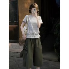 批发休闲慵懒风<b class='q'>条纹</b>短袖t恤女2026夏季新款宽松显瘦松弛感上衣<b class='q'>打底衫</b>
