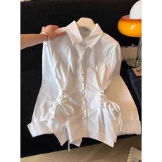 批发米白色长袖蓝色衬衫上衣2026年开春新款高级感小衫设计感衬衣女装