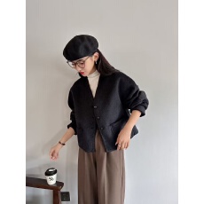 批发真羊毛！小香风V领双面大衣秋冬新款短款赫本风小个子羊毛呢外套