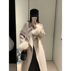 批发真羊毛！2025韩版双面毛呢大衣纹边狐狸毛宽松毛呢外套