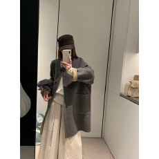 批发韩系可爱俏皮双面羊毛大衣女<b class='q'>中长款</b>针织帽减龄羊毛呢外套