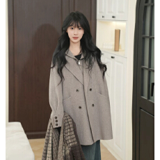 批发真羊毛！双面羊毛大衣连帽中长款宽松慵懒韩系百搭时尚女装秋冬