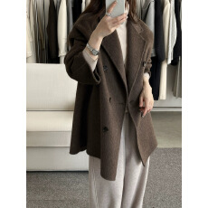 批发双面手缝羊毛大衣女短款25秋冬新品<b class='q'>双排扣</b>羊毛呢外套