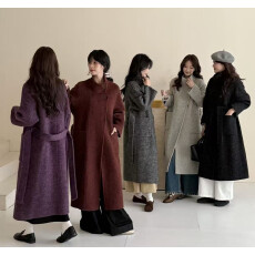 批发法式气质<b class='q'>显瘦</b>立领长袖宽松系腰带加厚大衣外套女