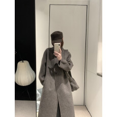 批发带包包双面呢羊毛大衣立领秋冬<b class='q'>显瘦</b>毛呢外套女长款