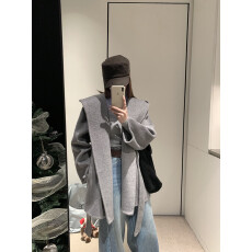 批发真羊毛！时尚连帽羊毛双面呢大衣女小个子系带收腰显瘦外套