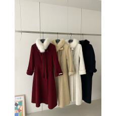 批发真羊毛！蝴蝶结狐狸毛领双面羊毛大衣女长款高级感气质毛呢外套