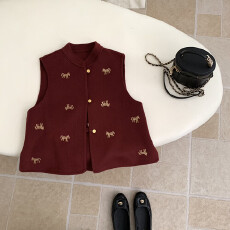 批发真羊毛！红色新中式毛呢背心马图案双面呢羊毛马甲女