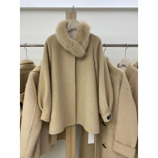 批发<b class='q'>秋</b>冬新气质狐狸毛领双面呢羊毛大衣显瘦毛呢外套女