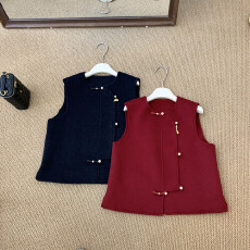 批发新中式新年战袍双面呢国风盘扣葫芦红色<b class='q'>马甲</b>圆领背心上衣