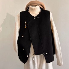 批发新中式国风女装羊毛羊毛双面毛呢<b class='q'>马甲</b>上衣女