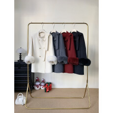 批发2025秋冬新款斗篷毛呢外套女双面羊毛大衣千金大衣<b class='q'>狐狸毛</b>