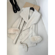 批发2025年冬季加厚高端双面羊毛大衣女<b class='q'>狐狸毛</b>袖羊毛呢子外套