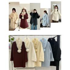 批发冬季新款双面羊毛呢大衣女<b class='q'>狐狸毛</b>领羊毛呢外套