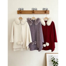 批发冬季新款千金风<b class='q'>狐狸毛</b>领斗篷羊毛大衣女名媛双面呢外套