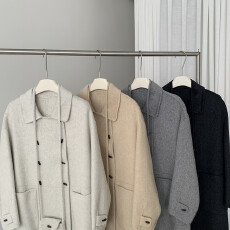 批发韩系<b class='q'>气质</b>米白色双面呢羊毛外套女秋冬2025新款高级感大衣