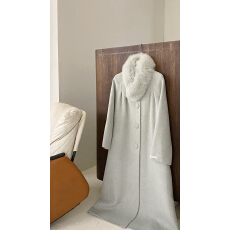 批发<b class='q'>狐狸毛</b>领可拆卸双面羊毛大衣女2025冬季羊毛外套长款