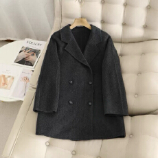 批发真羊毛！2025冬季时尚简约百搭中长款双排扣双面呢外套 100件起订
