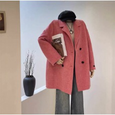 批发双面羊毛大衣女士中长款韩版宽松西装领羊毛<b class='q'>呢子外套</b>