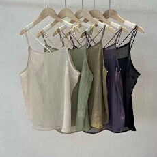 批发2026年夏季新款纯苎麻吊带背心后交叉短薄上衣<b class='q'>打底衫</b>宽松性感百搭